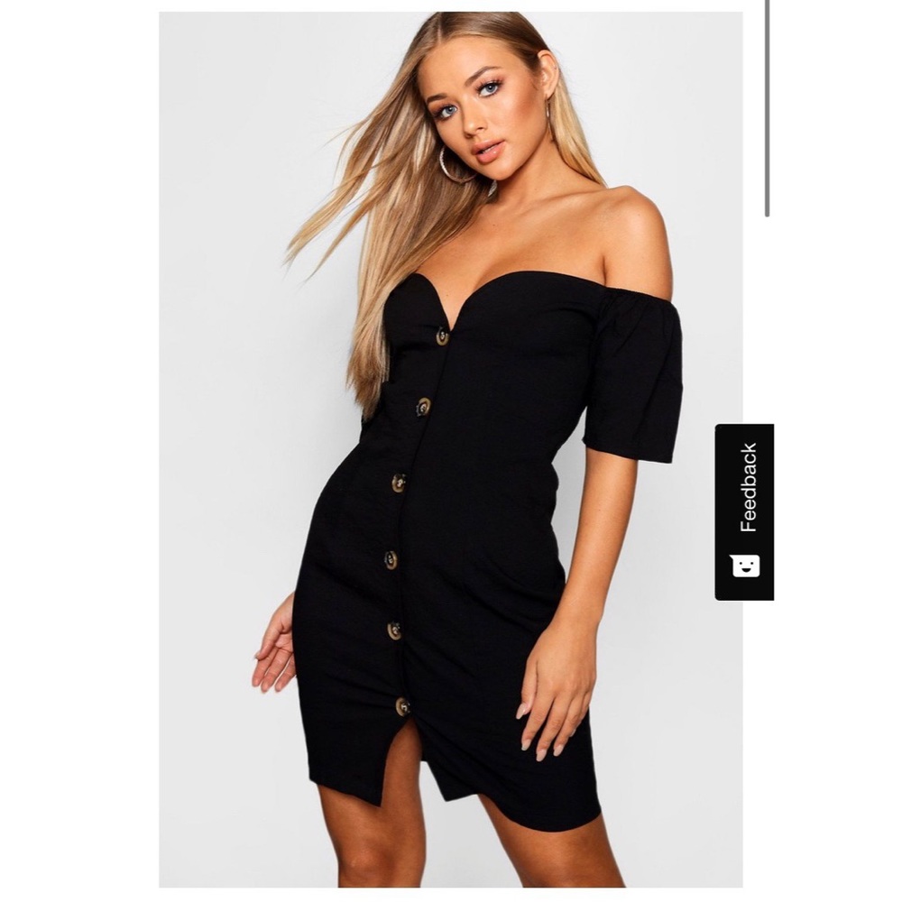 Boohoo Black Sweetheart button up dress